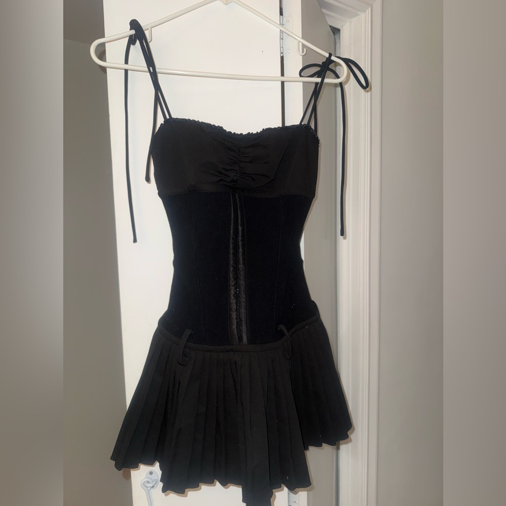 Sweet chilling Black Corset Dress with Pleated Skirt